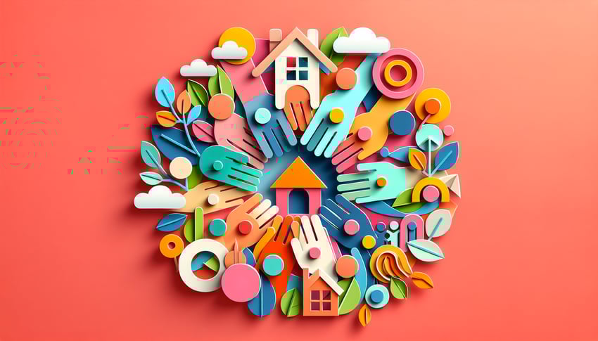 paper art illustration featuring community membership application form with vibrant colors and engaging design elements