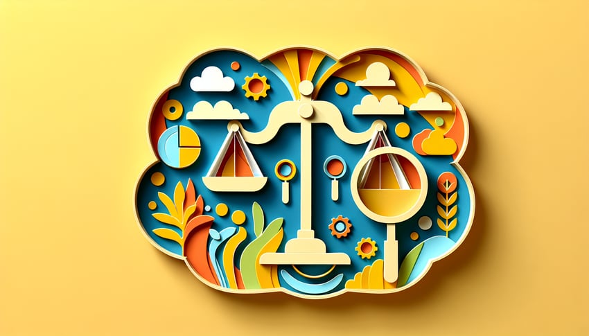 Paper art illustration depicting an executive director evaluation form for FormCreatorAI article.