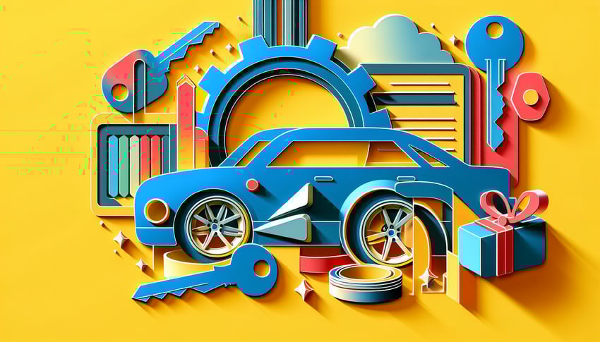 Paper art illustration depicting a vehicle database form template design for FormCreatorAI article