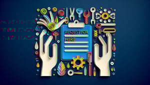 Paper art illustration representing a Request for Hire form for FormCreatorAI article