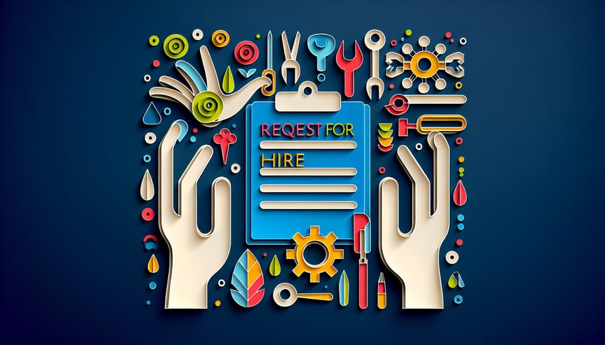 Paper art illustration representing a Request for Hire form for FormCreatorAI article
