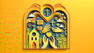 paper art illustration featuring a church pledge form template on a textured background