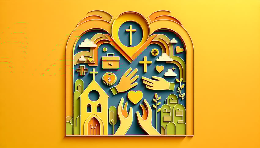 paper art illustration featuring a church pledge form template on a textured background