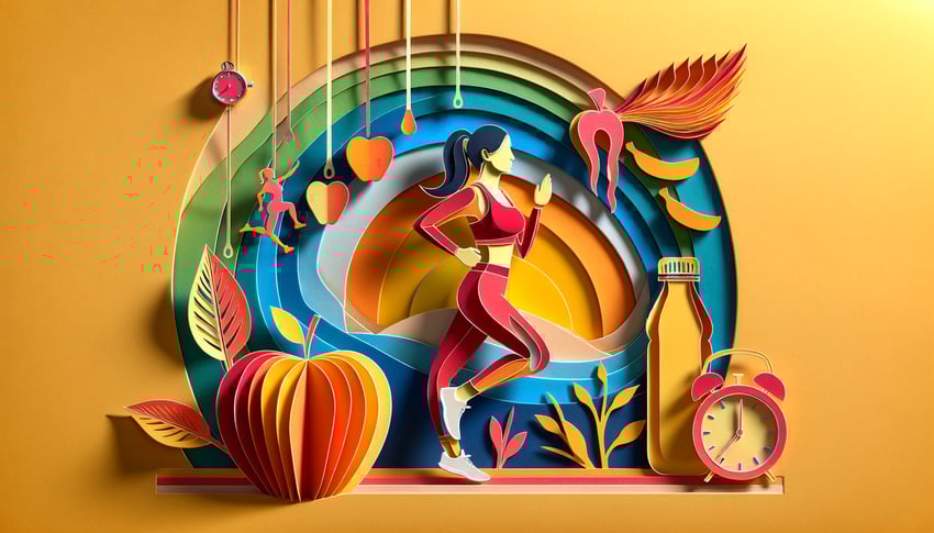 Paper art illustration representing a weight loss questionnaire form for a digital article on FormCreatorAI