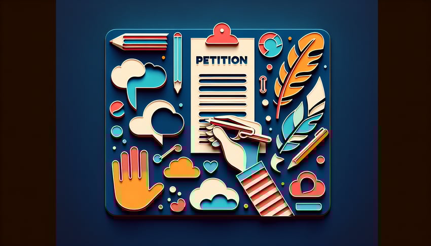 Paper art illustration featuring a petition letter form template for FormCreatorAI article.
