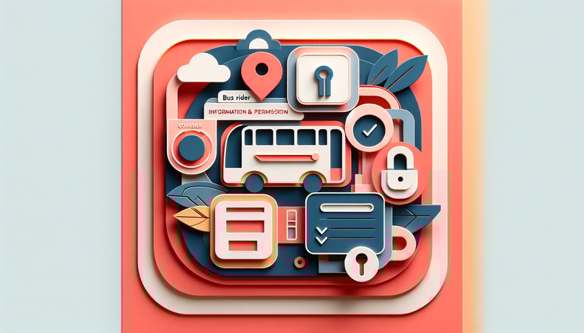 Paper art illustration depicting a bus rider information and permission form template for FormCreatorAI