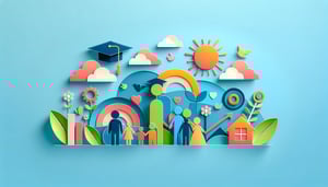 Paper art illustration depicting a parent satisfaction survey form with feedback sections and a pencil on a textured background