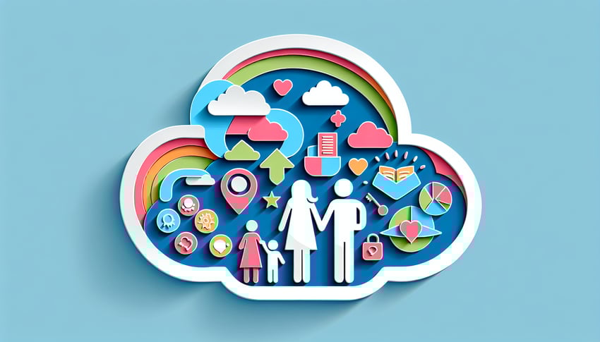 Paper art illustration depicting a survey form for parent engagement in education.