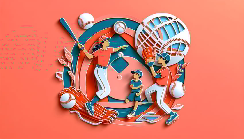 Paper art illustration of a Little League player registration form template for FormCreatorAI article.