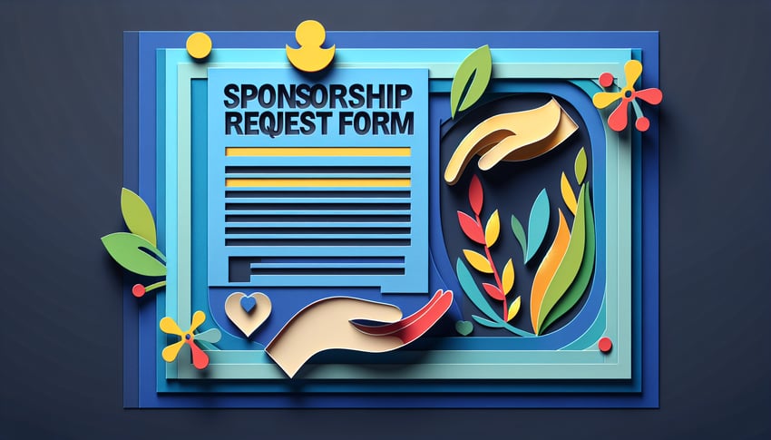 Paper art illustration depicting a sponsorship request form for FormCreatorAI article