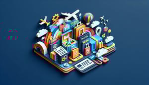 Paper art illustration depicting a travel request form with a focus on design elements and travel-related icons.