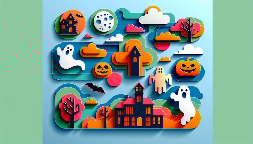 Paper art illustration depicting a haunted house waiver form for FormCreatorAI article.