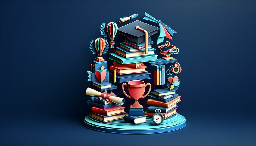 Paper art illustration featuring a scholarship application form with various fields and elements related to education and funding.