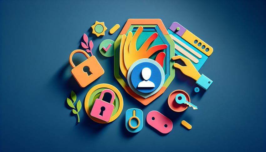 Paper art illustration depicting an identity badge request form for an article on FormCreatorAI