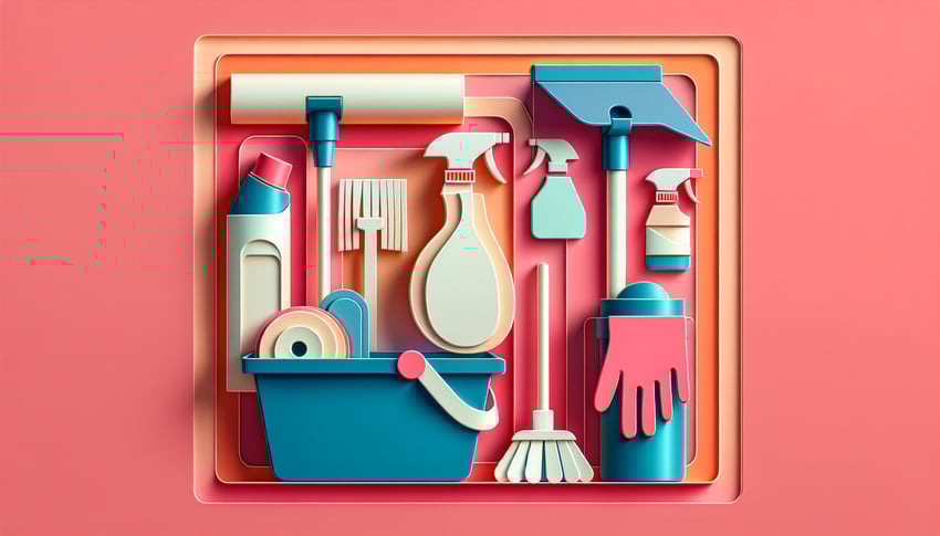 Paper art illustration depicting a cleaning service agreement form template for FormCreatorAI article