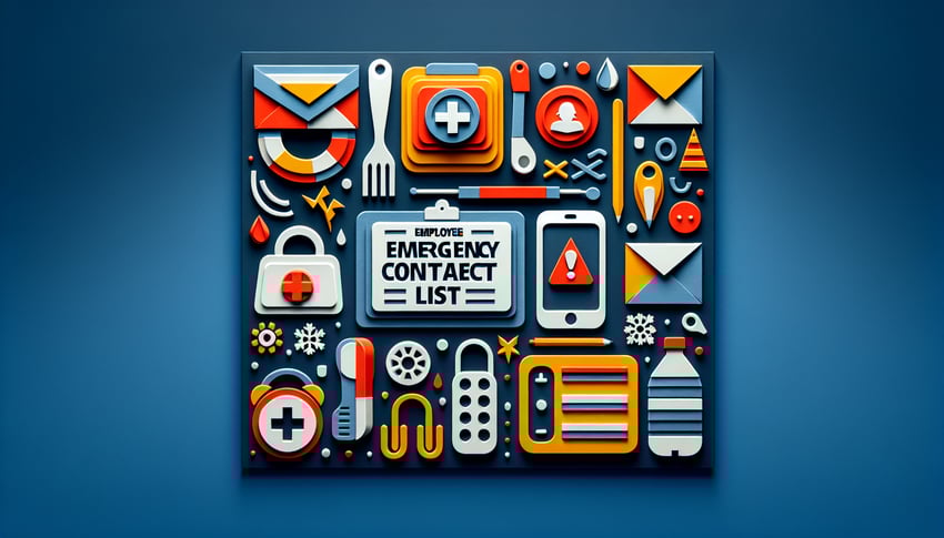 Paper art illustration showing an employee emergency contact list form design in a creative layout