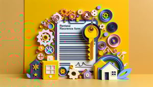 Paper art illustration representing a rental reference request form for FormCreatorAI article.