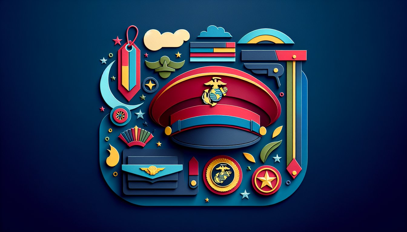 Paper art illustration featuring a Marine Corps uniform order form template for FormCreatorAI article