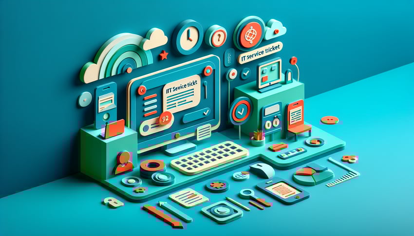 Paper art illustration depicting an IT service ticket form for FormCreatorAI article