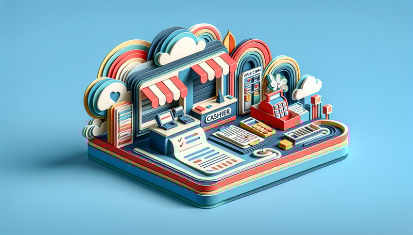 Paper art illustration related to a cashier job application form template and FormCreatorAI