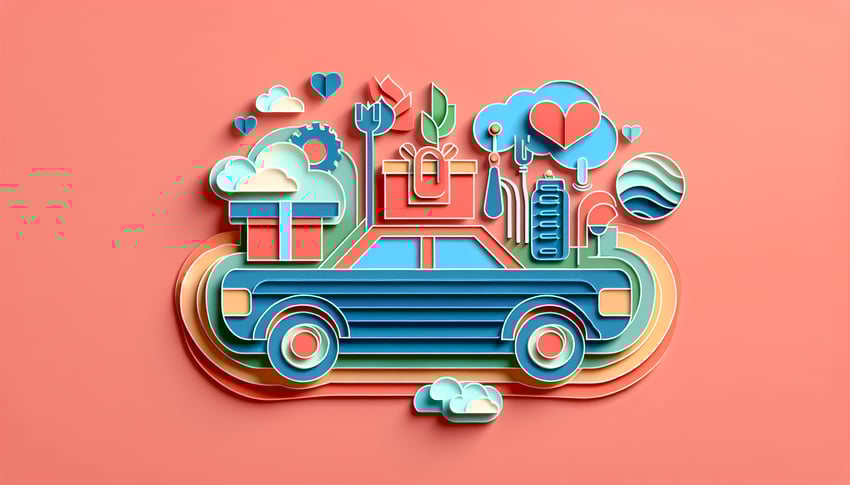 Paper art illustration depicting a vehicle donation form design for an article on FormCreatorAI