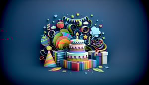 Colorful paper art illustration showcasing birthday party elements for article on Birthday Party Form Template FormCreatorAI