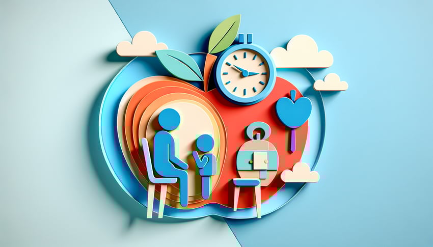 Paper art illustration featuring a parent teacher conference form and educational tools for FormCreatorAI article