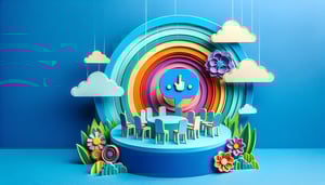 Paper art illustration depicting a meeting feedback survey form for an article about FormCreatorAI