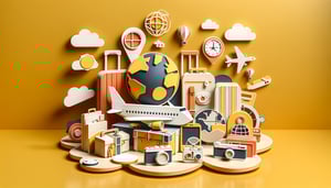 Paper art illustration depicting a travel information form with design elements related to travel and organization