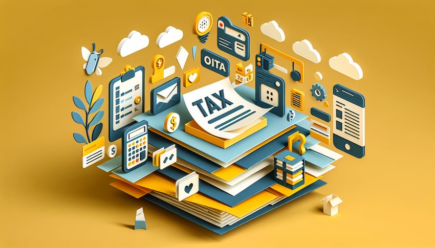 Paper art illustration depicting a tax information form used in FormCreatorAI articles