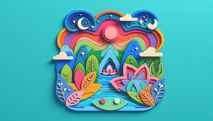 Paper art illustration depicting a mental health journal template for a wellness-focused article on FormCreatorAI