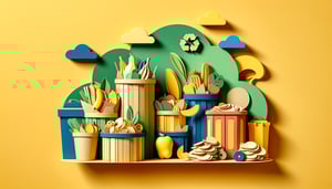 Paper art illustration depicting a food waste log form for FormCreatorAI article