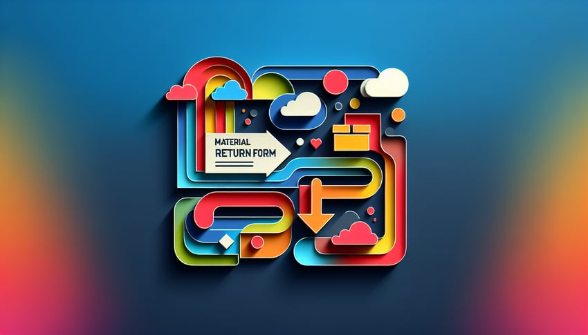 Colorful paper art illustration related to material return form template and FormCreatorAI article.