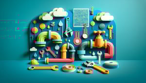 Paper art illustration featuring a plumbing inspection checklist with tools and diagrams for form creation guidance.