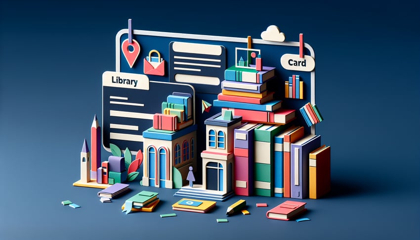 Paper art illustration depicting a library card application form for FormCreatorAI article