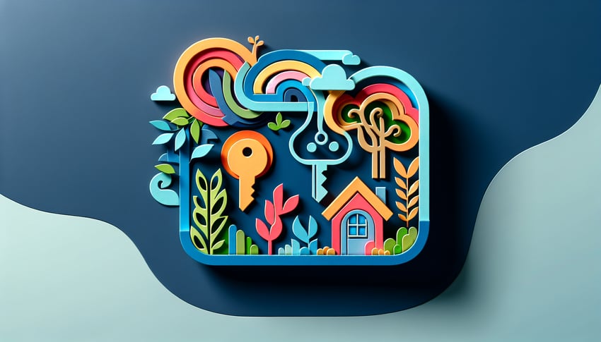 Paper art illustration depicting an ownership declaration form with design elements related to FormCreatorAI