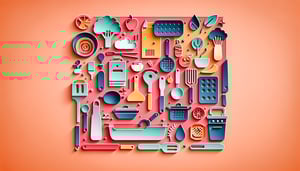 Paper art illustration depicting a kitchen operations checklist form template for efficient management and organization