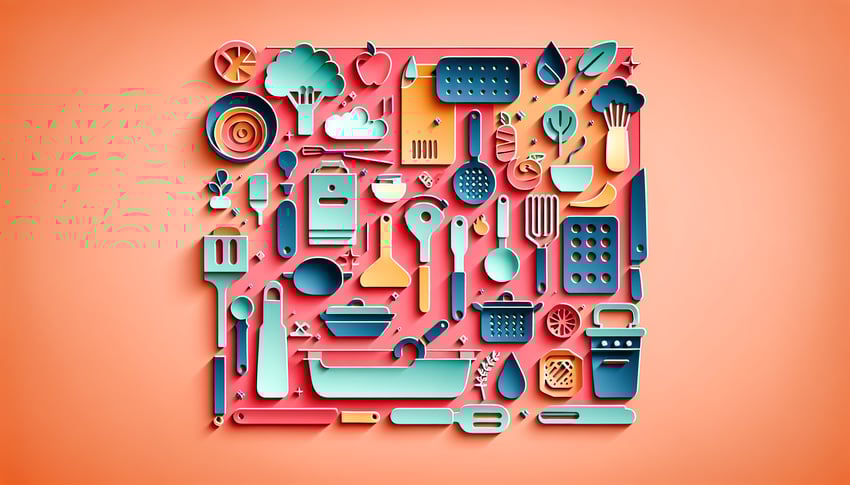 Paper art illustration depicting a kitchen operations checklist form template for efficient management and organization