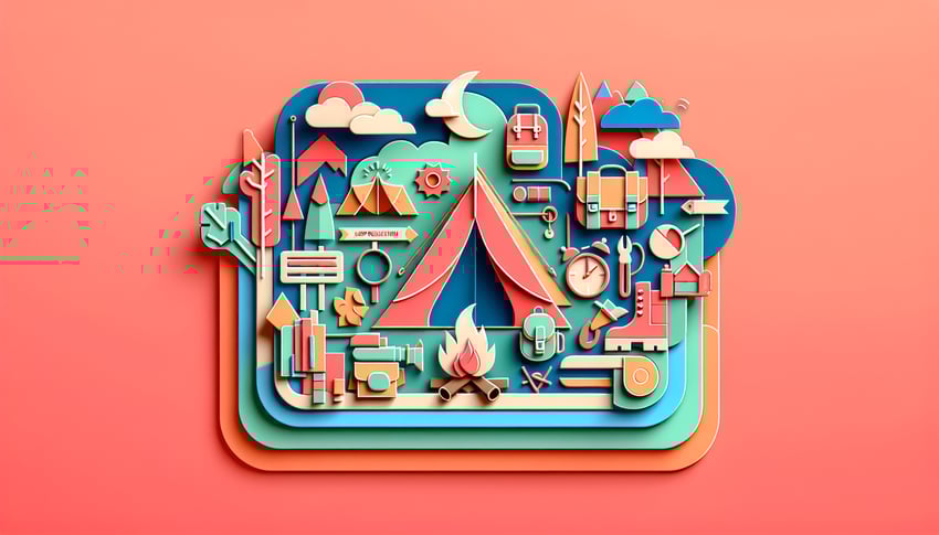 Paper art illustration featuring a camp registration form design for an article on FormCreatorAI