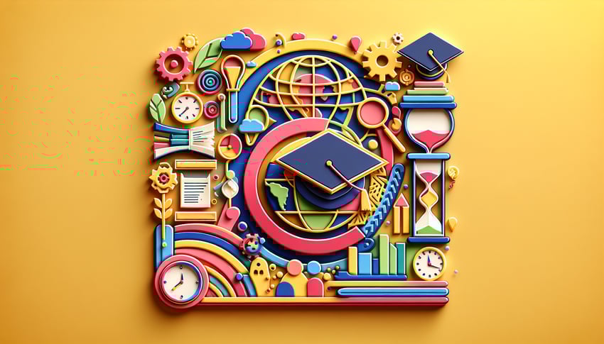 paper art illustration featuring an academic planning form template with sections for courses, goals, and timelines