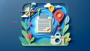 Paper art illustration showcasing a location release form template for FormCreatorAI article