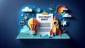 Colorful paper art illustration depicting a project brief form for FormCreatorAI article