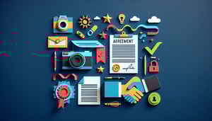 Paper art illustration representing a photography contract form template for FormCreatorAI article