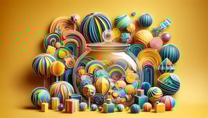 Colorful paper art illustration featuring a candy jar with various candies for a guessing game article.