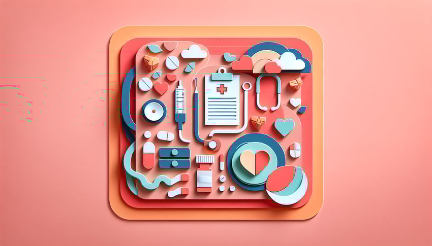 Paper art illustration representing a medical assistant evaluation form for an article on FormCreatorAI