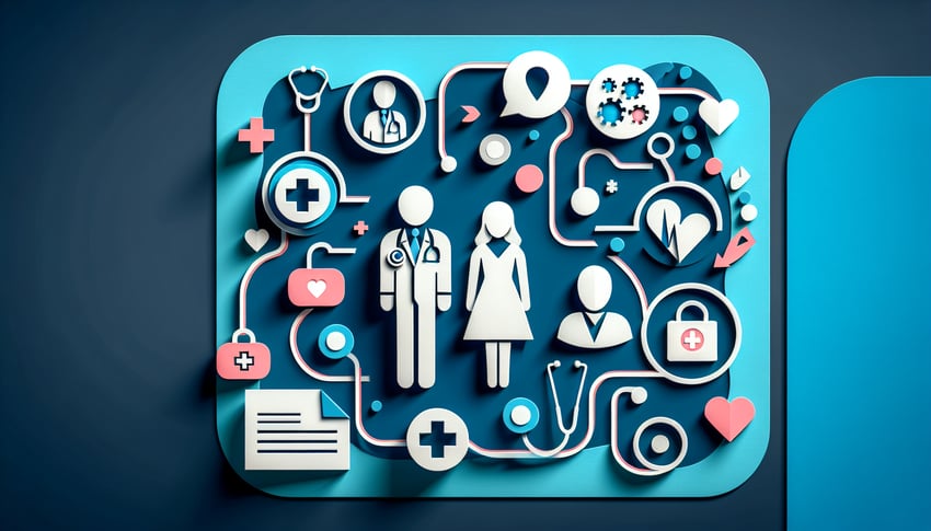 Paper art illustration featuring a patient referral form design for FormCreatorAI article