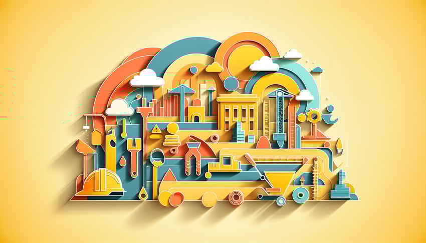 Paper art illustration depicting a site work progress report form template for FormCreatorAI article