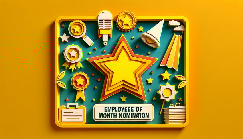 paper art illustration featuring an employee of the month nomination form template layout with visual design elements