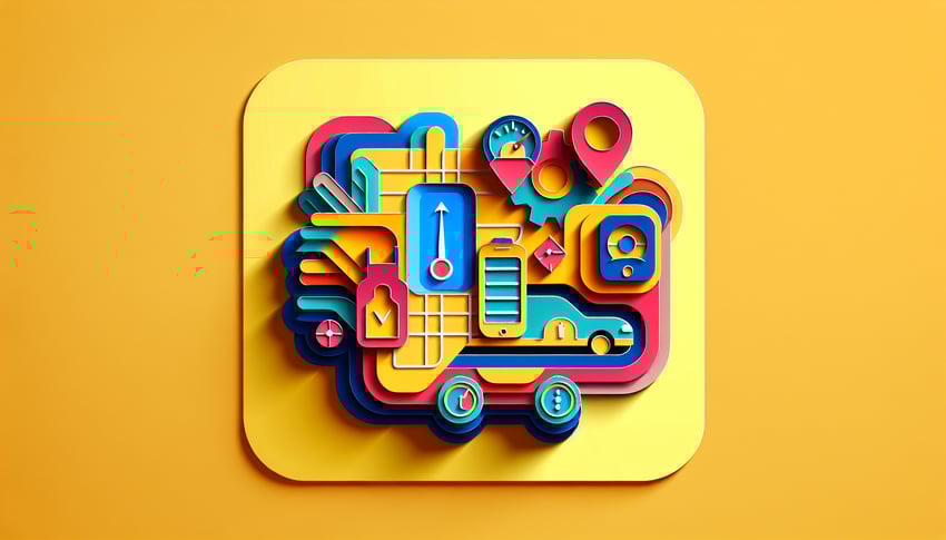 Paper art illustration featuring a mileage reimbursement form with design elements related to finance and travel