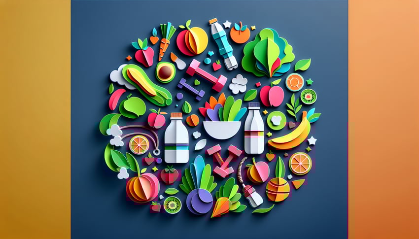 Paper art illustration featuring wellness and nutrition elements for a bio form template article.